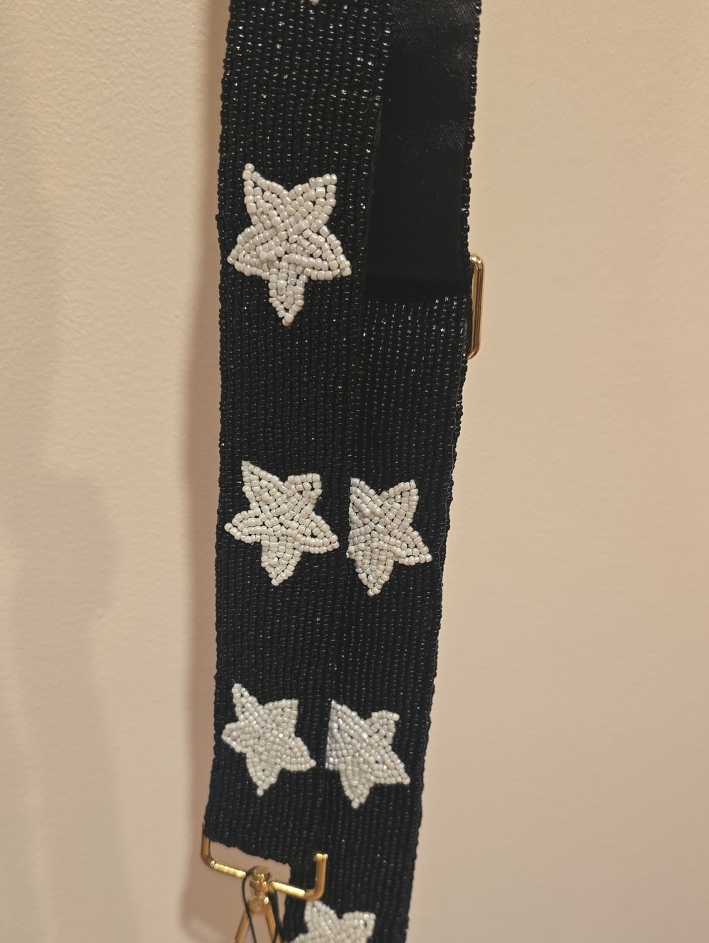 Viral Beaded Black Star Embroidered Strap with Gold Hardware